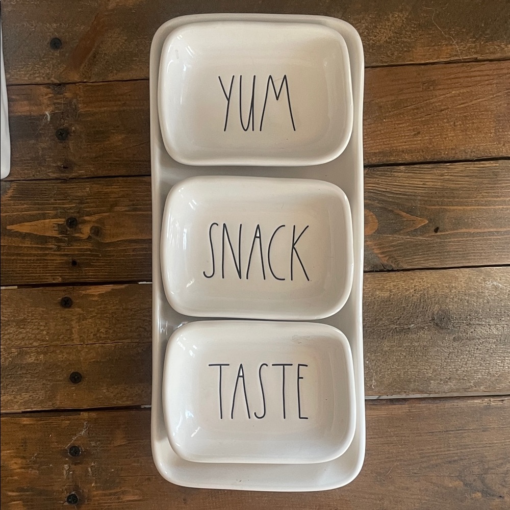 Rae Dunn White Ceramic Snack Tray Set